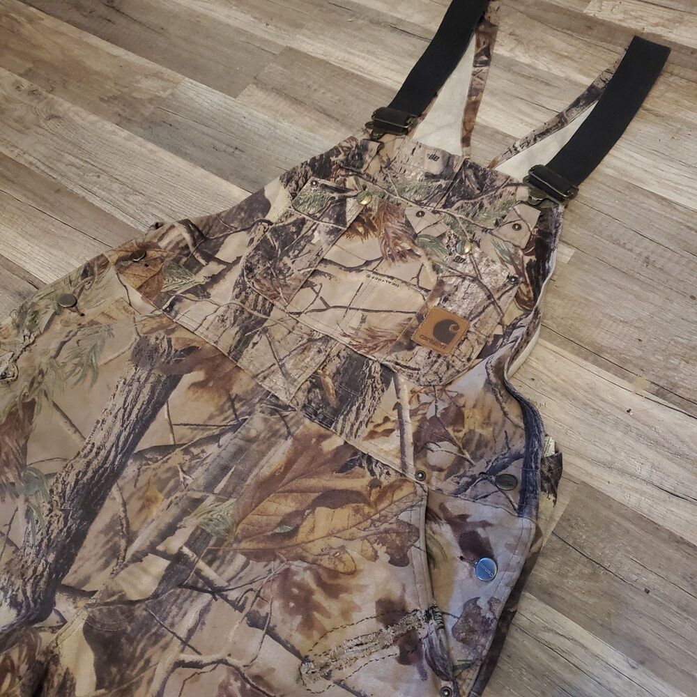 VTG Carhartt R54 CAP Realtree AP Camo Insulated Bibs Men's 38x30 Double Knee